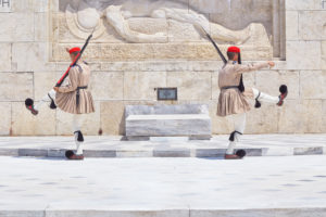 Evzone soldiers performing change of guard, Athens, Greece, Europe, Evzone soldiers performing change of guard, Athens, Greece, Europe,